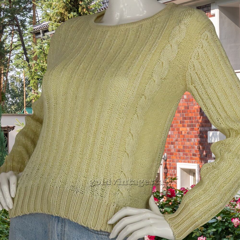 80s Vintage Vertical Cable Knit Pullover Cream Sweater M